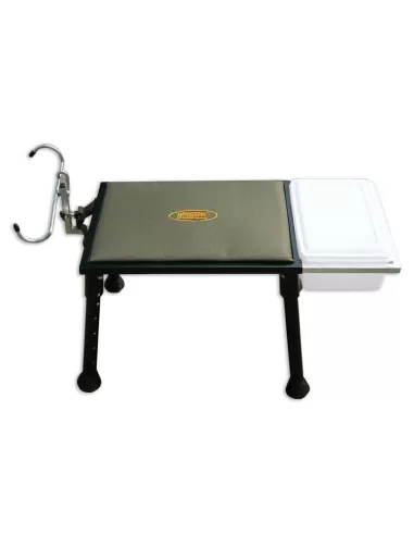 Fishing bench with tray and rod holder