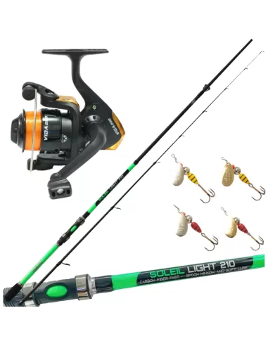 Combo Pesca Spinning Canna Mulinello Filo e 4 Rotanti Vespa