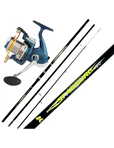 Combo Surfcasting Rock Fishing con Canna Tre Sezioni 200 gr Mulinello 8 bb-Pescaloccasione