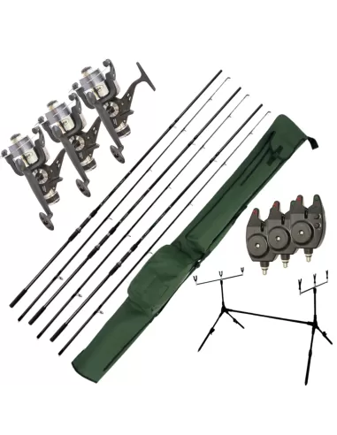 Kit da Carpfishing 3 Canne 3 Mulinelli 3 Avvisatori Fodero e Rodpod-Pescaloccasione