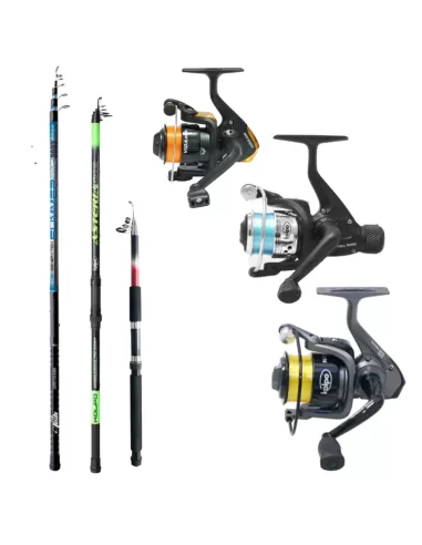 Kit Reeds and Fishing Reels 3 Rods 3 Reels