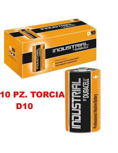 10 Batterie Duracell Industrial Procell Pile Alcaline Torcia D-Pescaloccasione