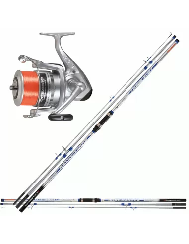 Trabucco Kit Combo Surf Casting Canna Tre Pezzi Mulinello Con Filo-Pescaloccasione