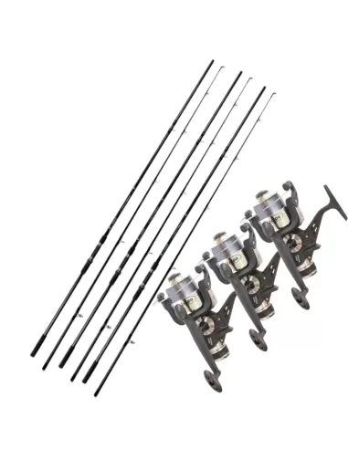 Carpfishing Kit with Three Rods and Three Reels and Wire