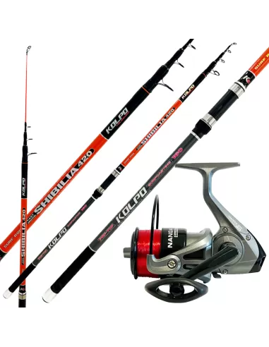 Combo Surfcasting Telescopic Fishing Rod 160 gr Carbon Reel with wire