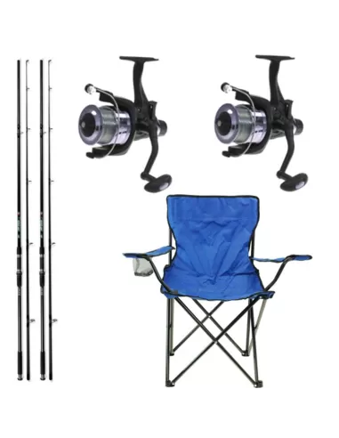 Kit Pesca Fondo Lago 2 Canne 2 Mulinelli con Filo 1 Sedia-Pescaloccasione