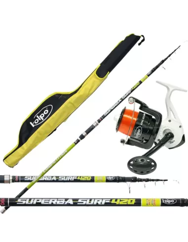 Kolpo Combo Surf Canna 420 Carbonio Alto Modulo Mulinello 8000 Filo Fodero-Pescaloccasione