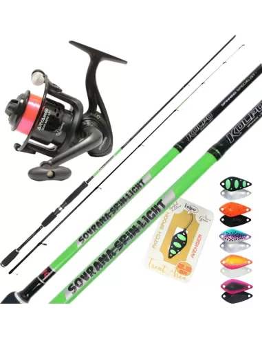 Kolpo Kit pesca Trout Area Canna Mulinello e 5 Spoon