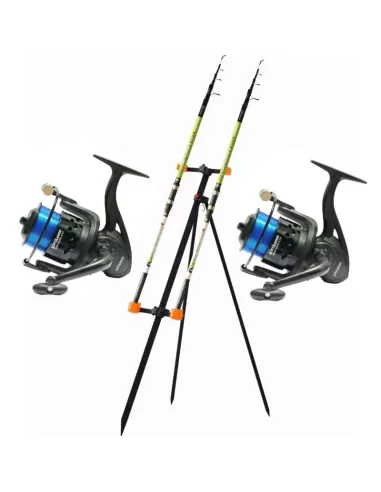 Surfcasting Fishing Kit Complete 2 Reeds 2 Reels 1 Tripode