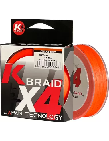 Kolpo K Braid X4 Braided Premium Quality 300 mt Orange Fluo