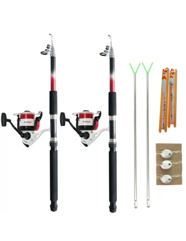 Complete for fishing with 2 rods 2.70 meters 2 Rests Reeds 2 Reels Wire and Lines