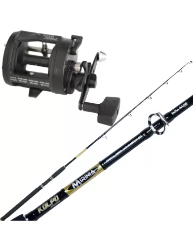 Kit Fishing Coastal Trolling Rod 10 30 lb Rotary Reel with Wire Guide