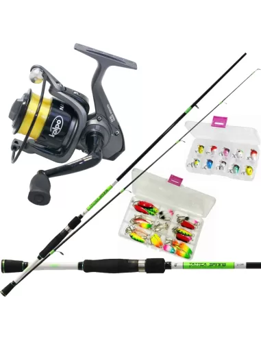 Kit Combo 42 pz Pesca Spinning Canna Mulinello Filo e 40 Artificiali-Pescaloccasione