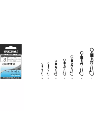 Mistrall Rolling Swivels with Snap Hook 10 pcs