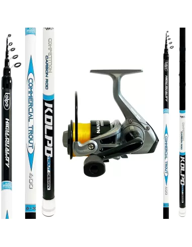 Kit Pesca Trota Lago can Canna in Carbonio 8/30 gr + mulinello da pesca e filo