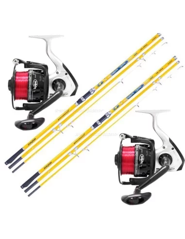 Combo Surf Fishing Casting 2 Rods Carbon 2 reels with wire