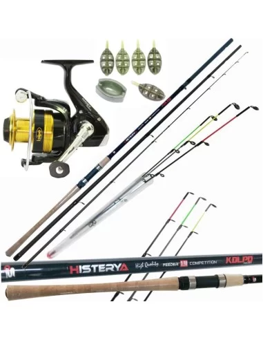 Kolpo Kit pesca Feeder Canna Histerya in Carbonio Mulinello e Pasturatori