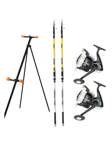 Surfcasting Fishing Combo 2 Carbon Rods 2 Tripod Wire Reels