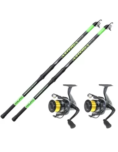 Kit Surfcasting Fondo con 2 canna 420  2 Mulinello Kolpo Nanga con Filo da Pesca-Pescaloccasione