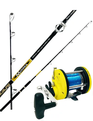 Kit Pesca Traina Costiera Canna 10 30 lb Mulinello Rotante con Guidafilo e filo