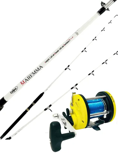 Kit Pesca Traina Costiera con Canna da Pesca 15 30 lb e Mulinello Rotante e filo