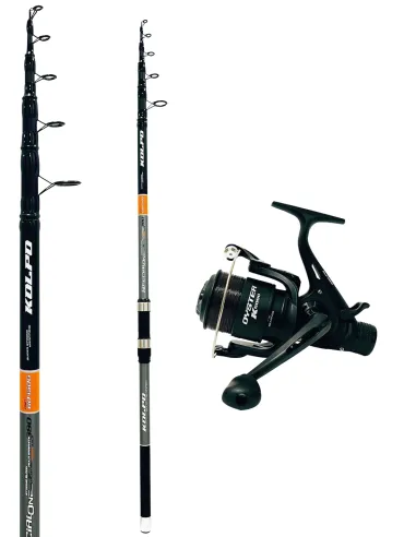 Kit pesca carpfishing fondo con canna telescopica + mulinello e filo