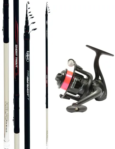 Kolpo lake trout fishing kit with carbon rod and reel with line